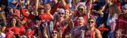 Students cheering in stands at homecoming